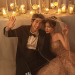 ロウソクとウェディングベールがお洒落な前撮り写真