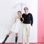 ミニドレス　長靴　傘　新郎新婦